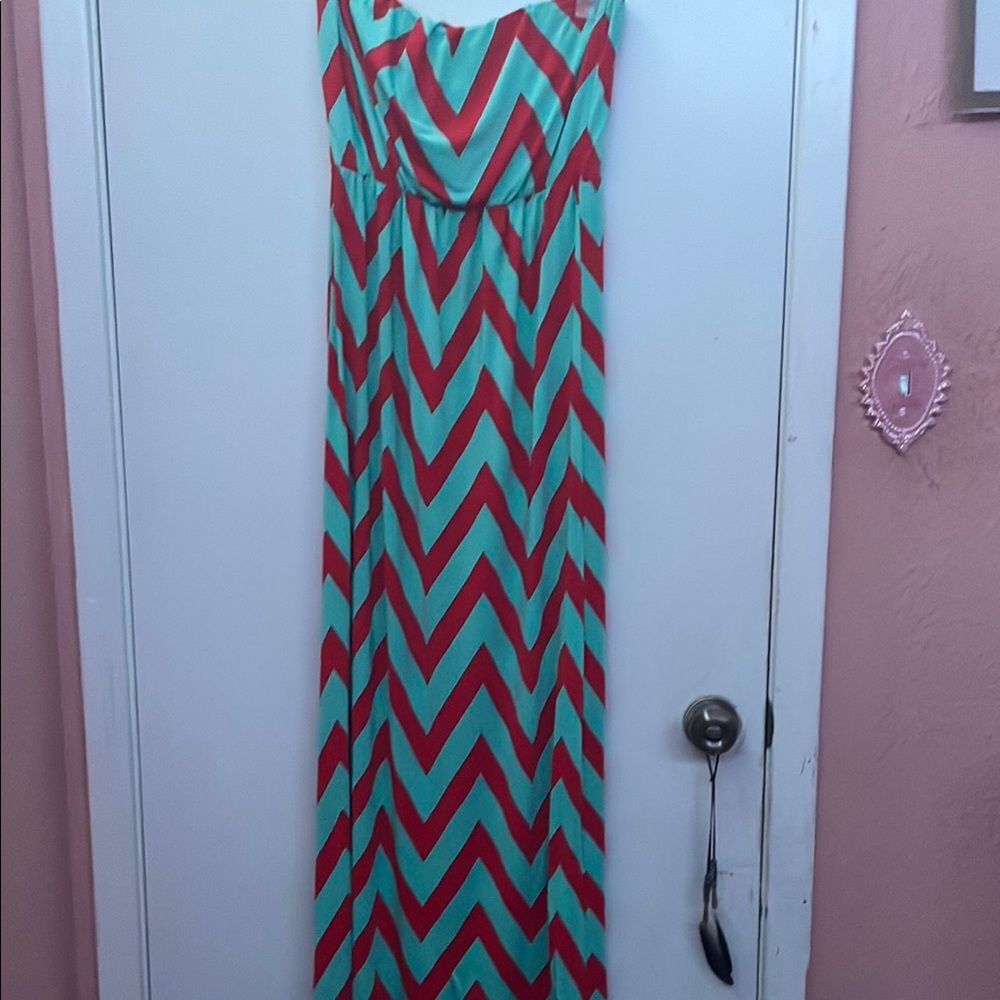 Fashionomics Blue and Green Sleeveless Scoop Neck Sundress